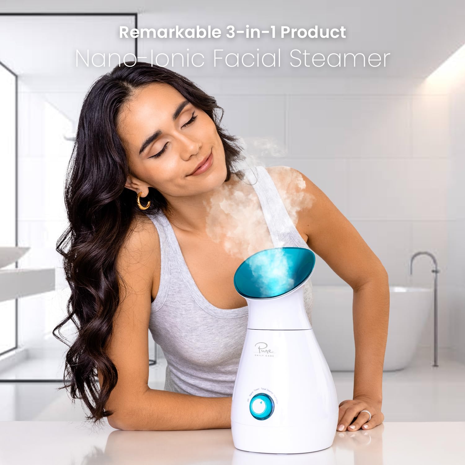 Pure Daily Care NanoSteamer skin kit with stainless steel tools for blemishes.