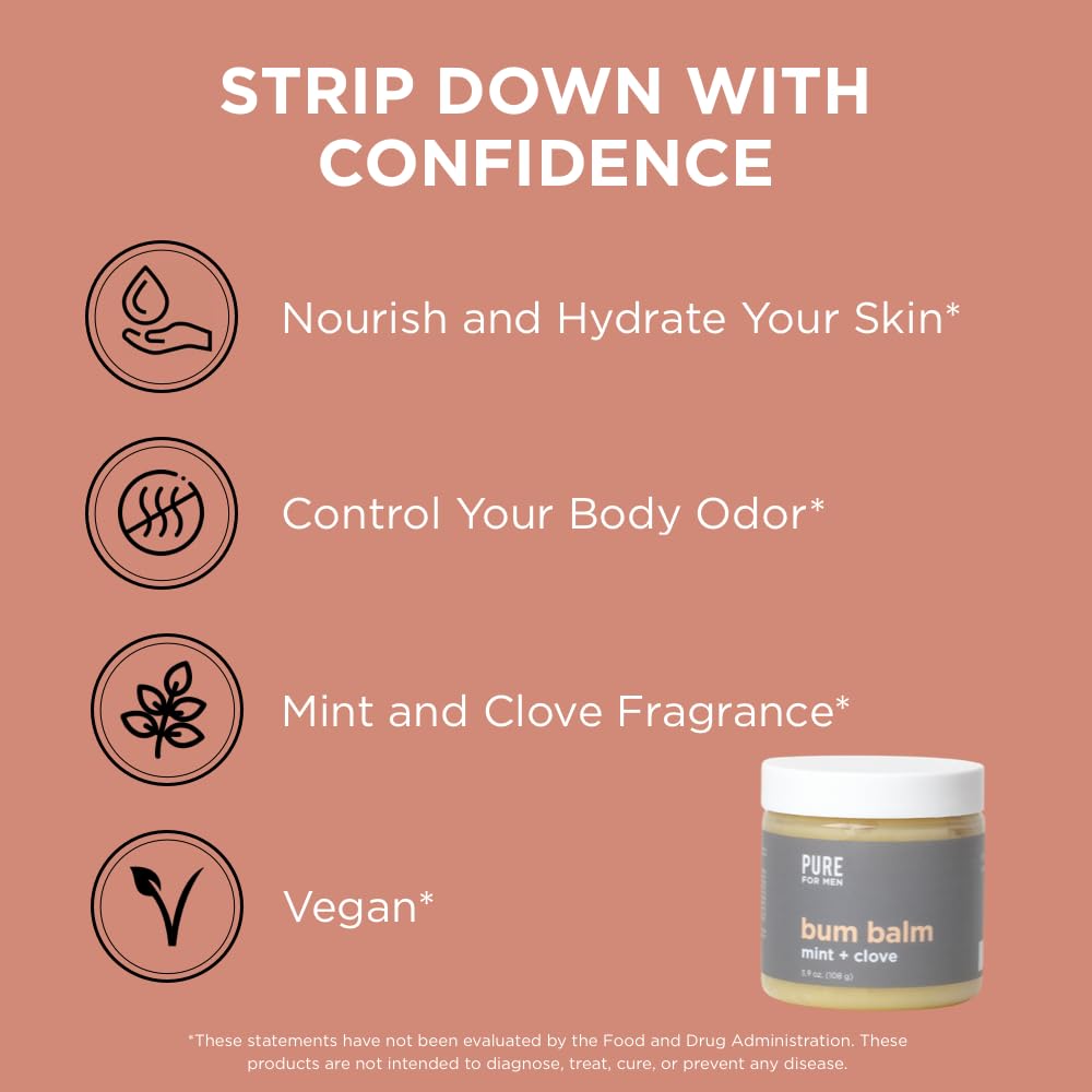 Pure for Men Bum Balm applied on skin shows lightweight, non-greasy finish.