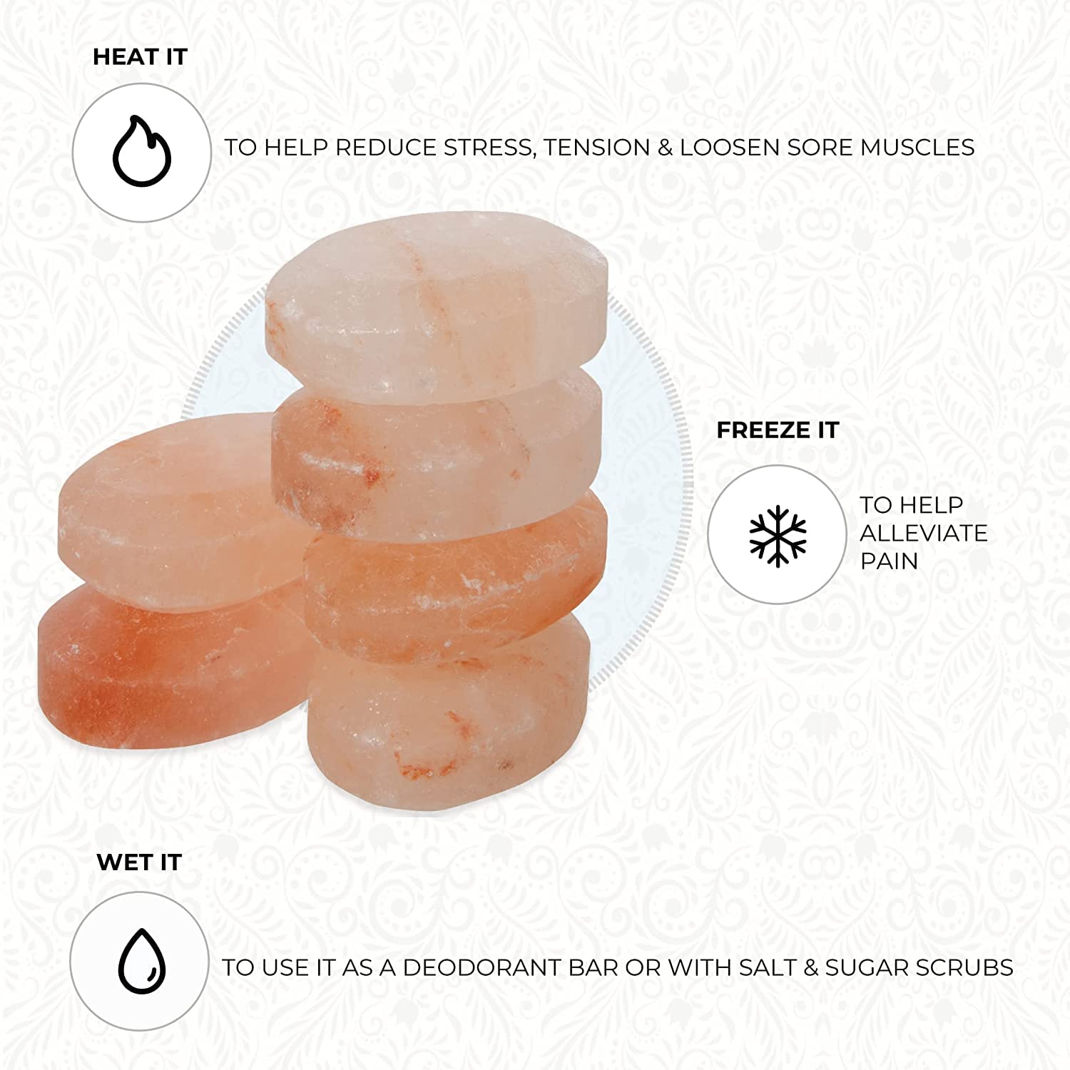 Piedra desodorante húmeda Pure Himalayan Salt Works, uso natural y refrescante.