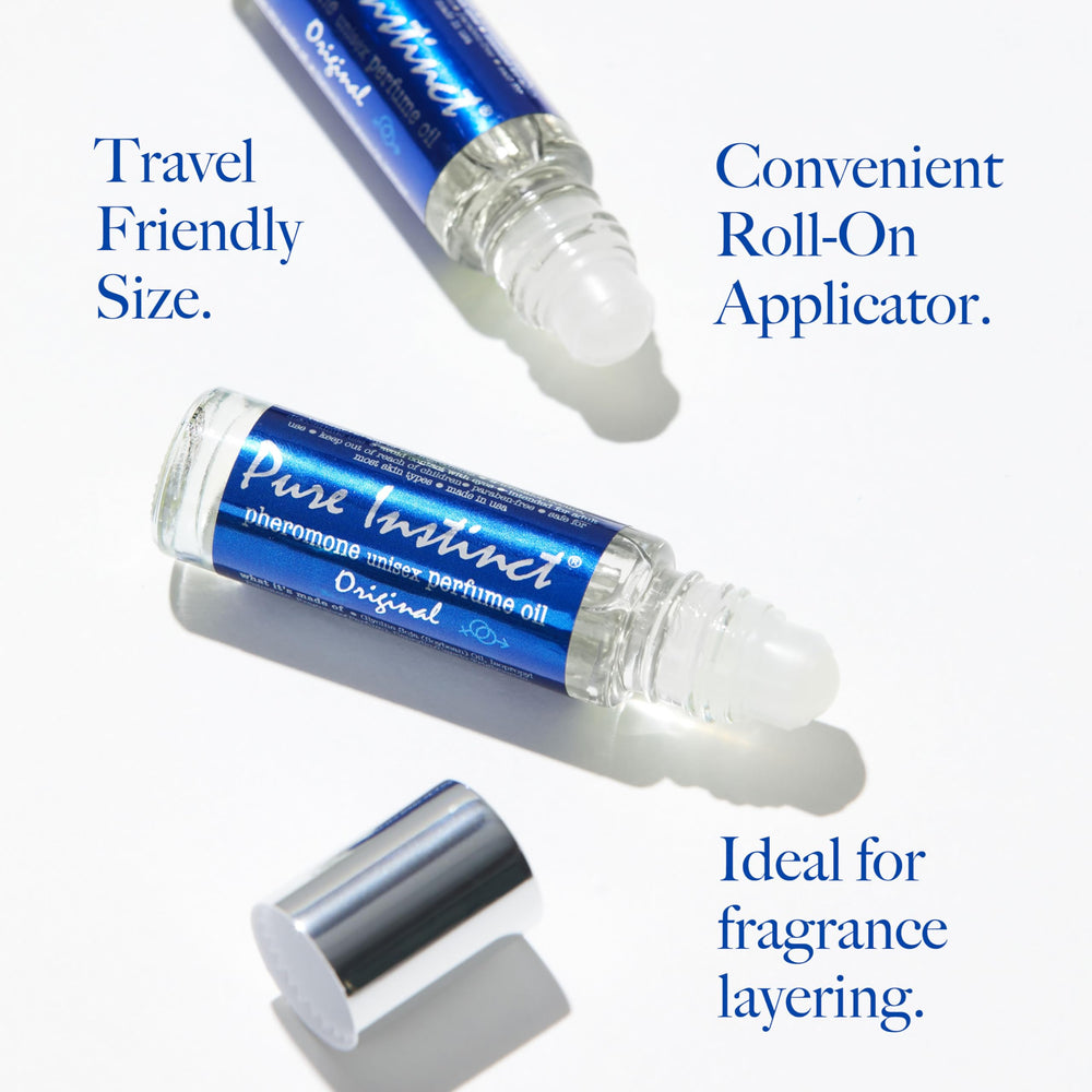Pure Instinct Roll-On travel-ready bottles shown for carry-on ease.