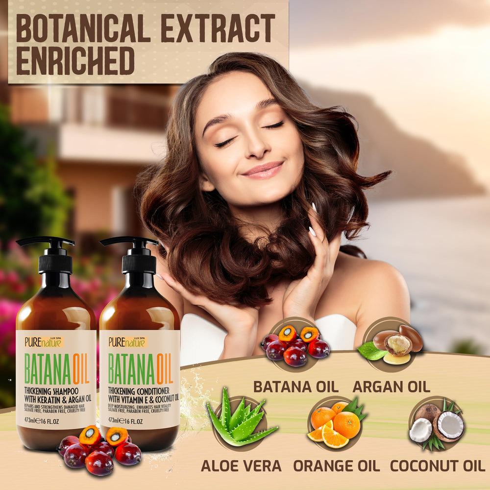 Pure Nature Lux Spa Batana Oil Set on shelf highlighting color-safe care for treated hair