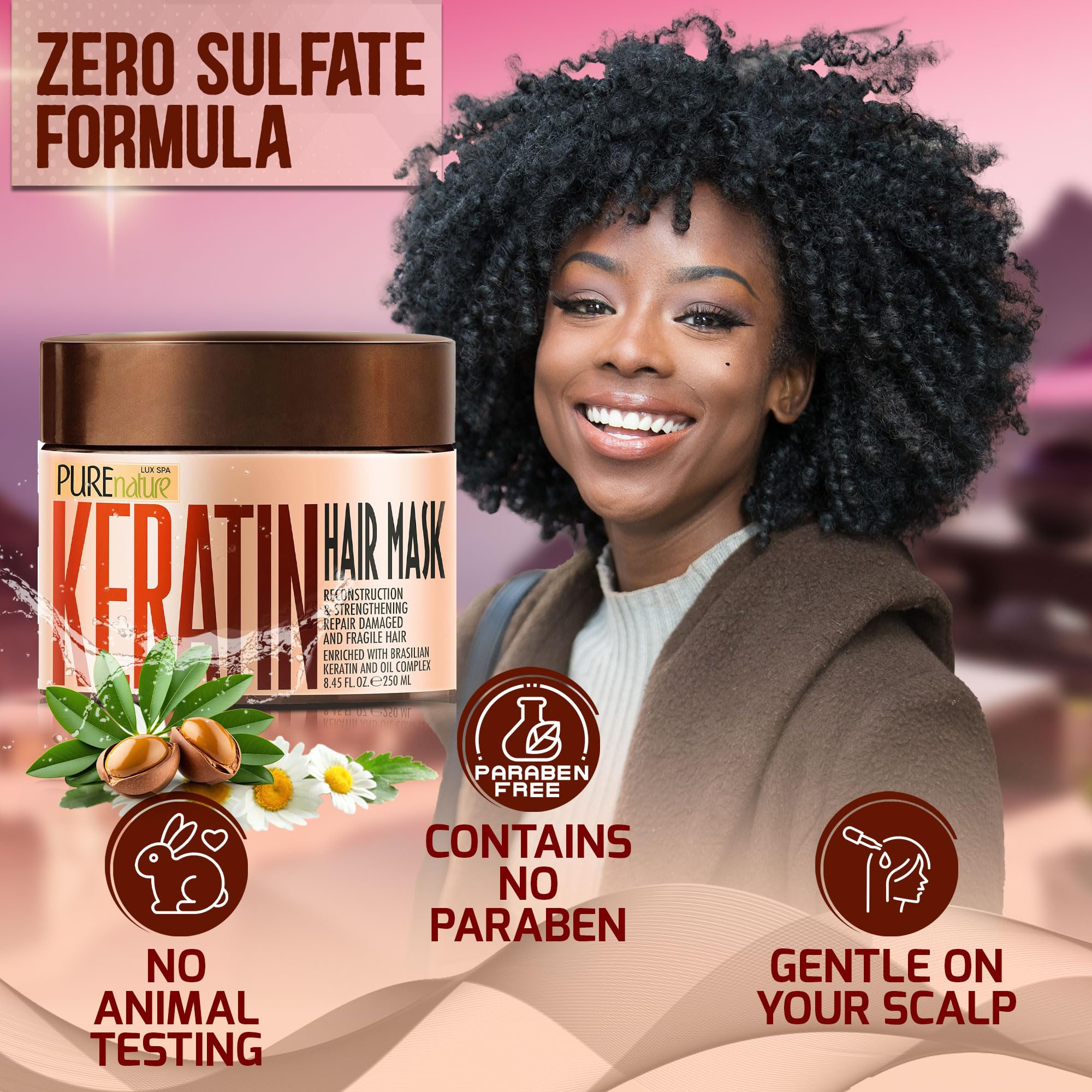 Reparación de cabello dañado con PURE NATURE LUX SPA keratina.