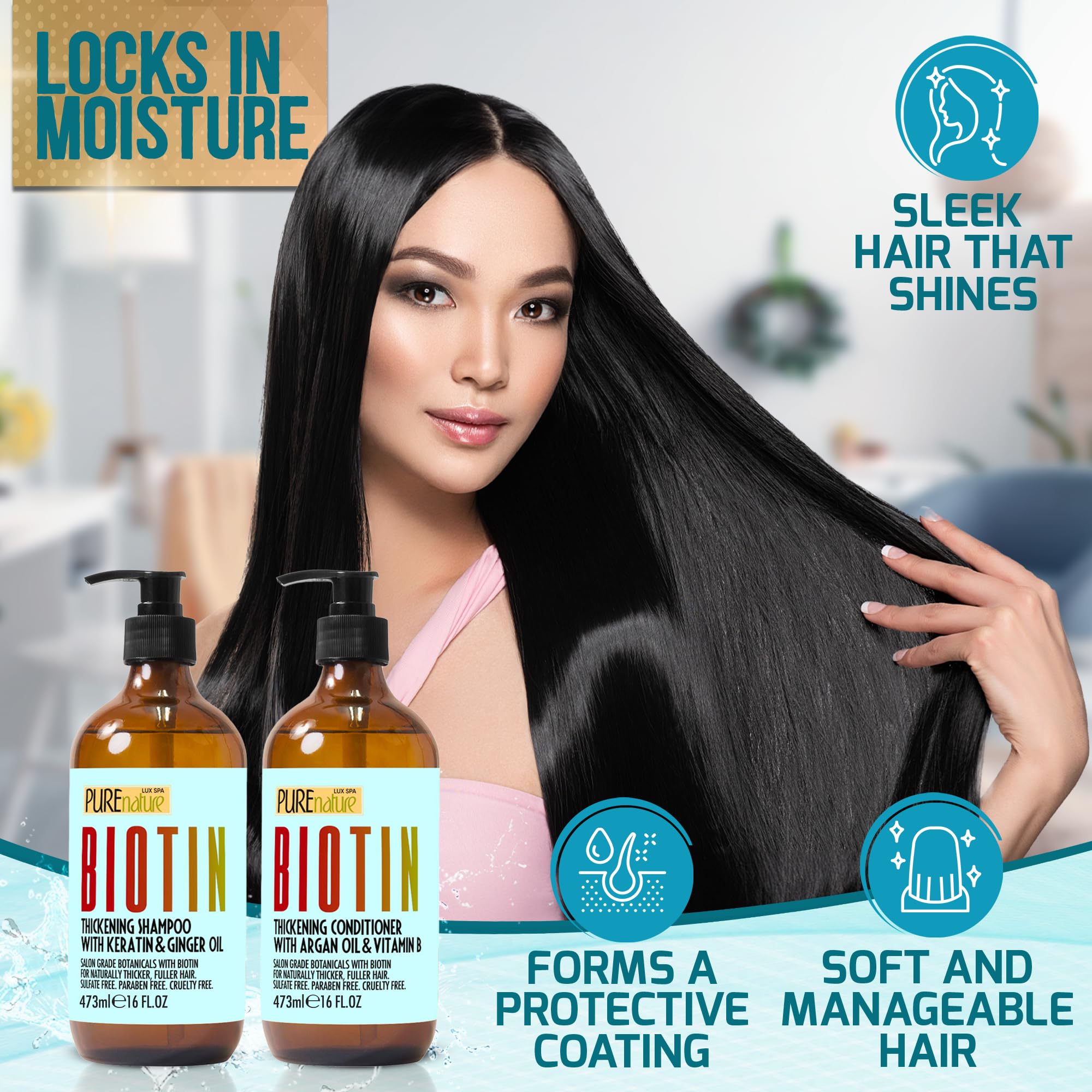 Pure Nature Lux Spa collagen argan silk ingredients close-up for healthier hair.