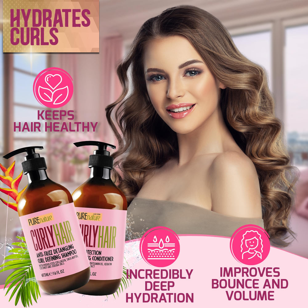 Pure Nature Lux Spa curly conditioner bottle delivering frizz control