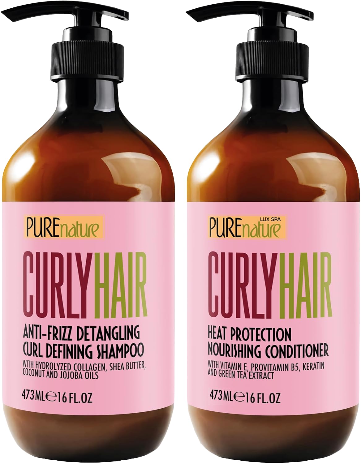 Pure Nature Lux Spa curly shampoo bottle for hydrated curls