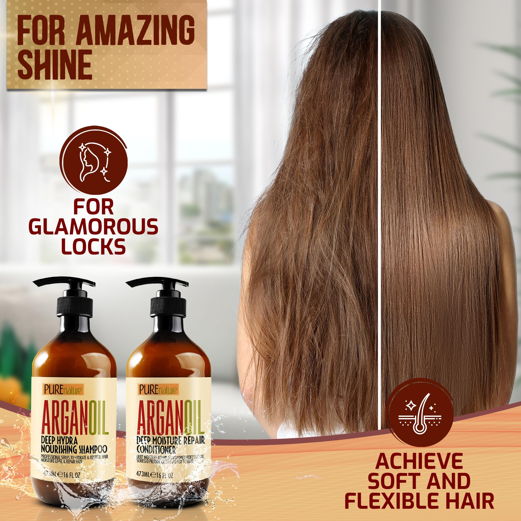 Pure Nature Lux Spa hair frizz-control close-up with argan and keratin