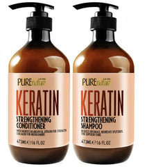 Pure Nature Lux Spa keratin shampoo bottle highlighting anti-frizz for dry hair.