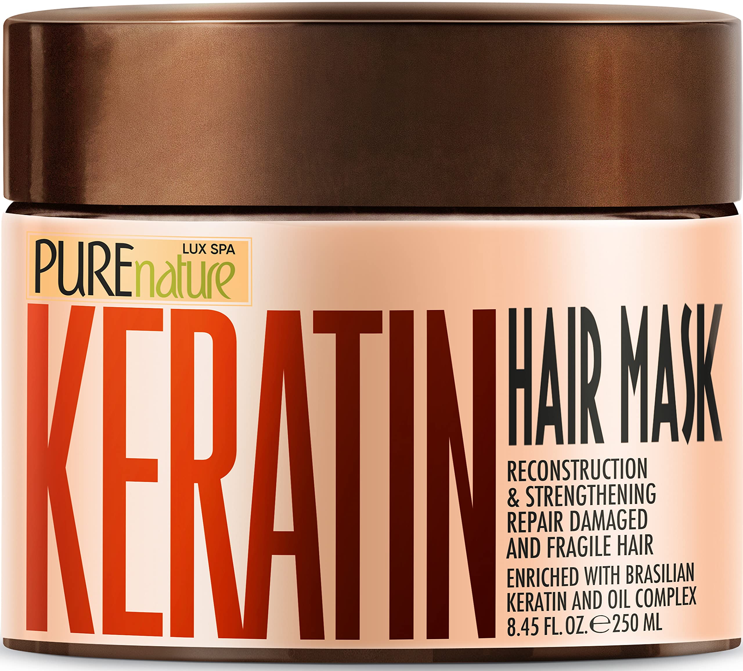 Mascarilla de Keratina de PURE NATURE LUX SPA en bote con hidratación profunda para el cabello.
