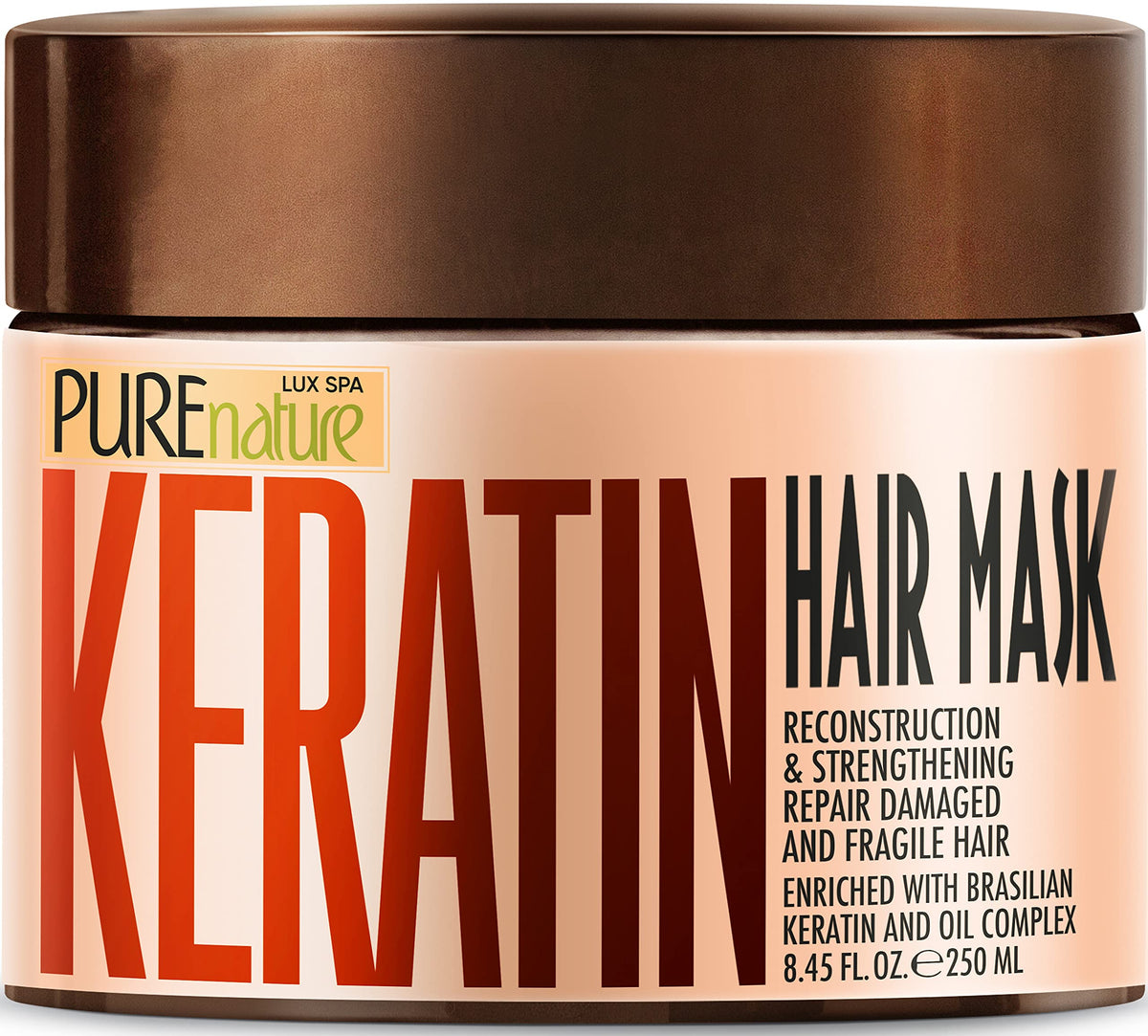 Mascarilla de Keratina de PURE NATURE LUX SPA en bote con hidratación profunda para el cabello.