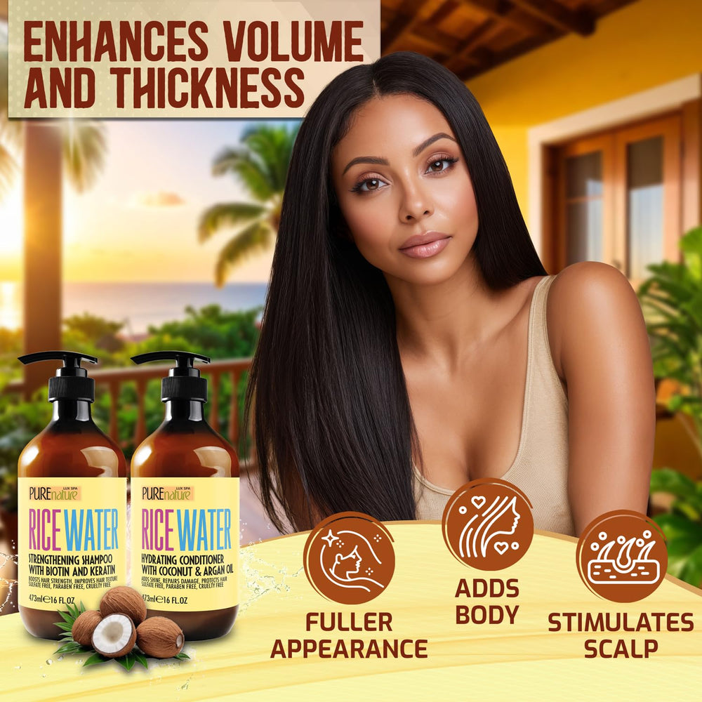 Pure Nature Lux Spa Rice Water Conditioner applied to lengths adds bounce
