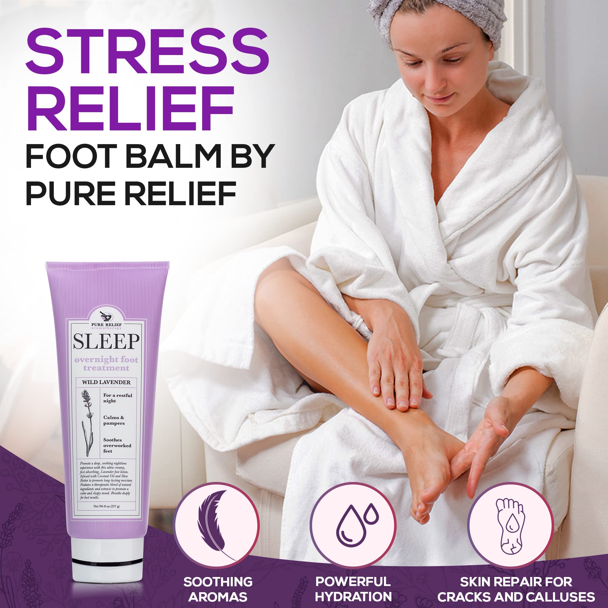 Pure Relief foot lotion used on cracked heels at night.