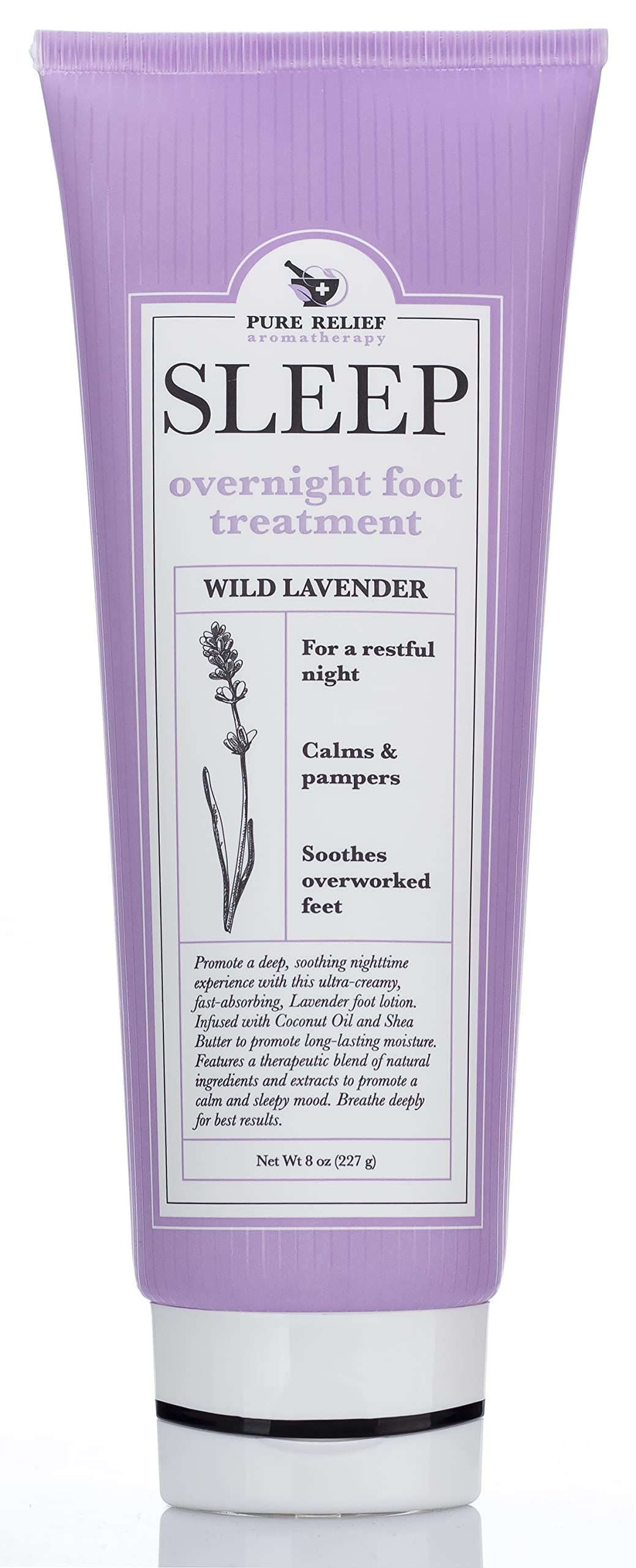 Pure Relief relaxing foot lotion bottle with lavender scent for dry feet.