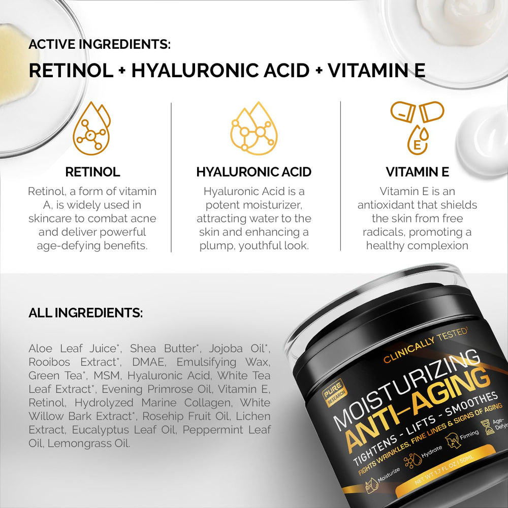Pure Research men's face cream label detail highlights premium ingredients.