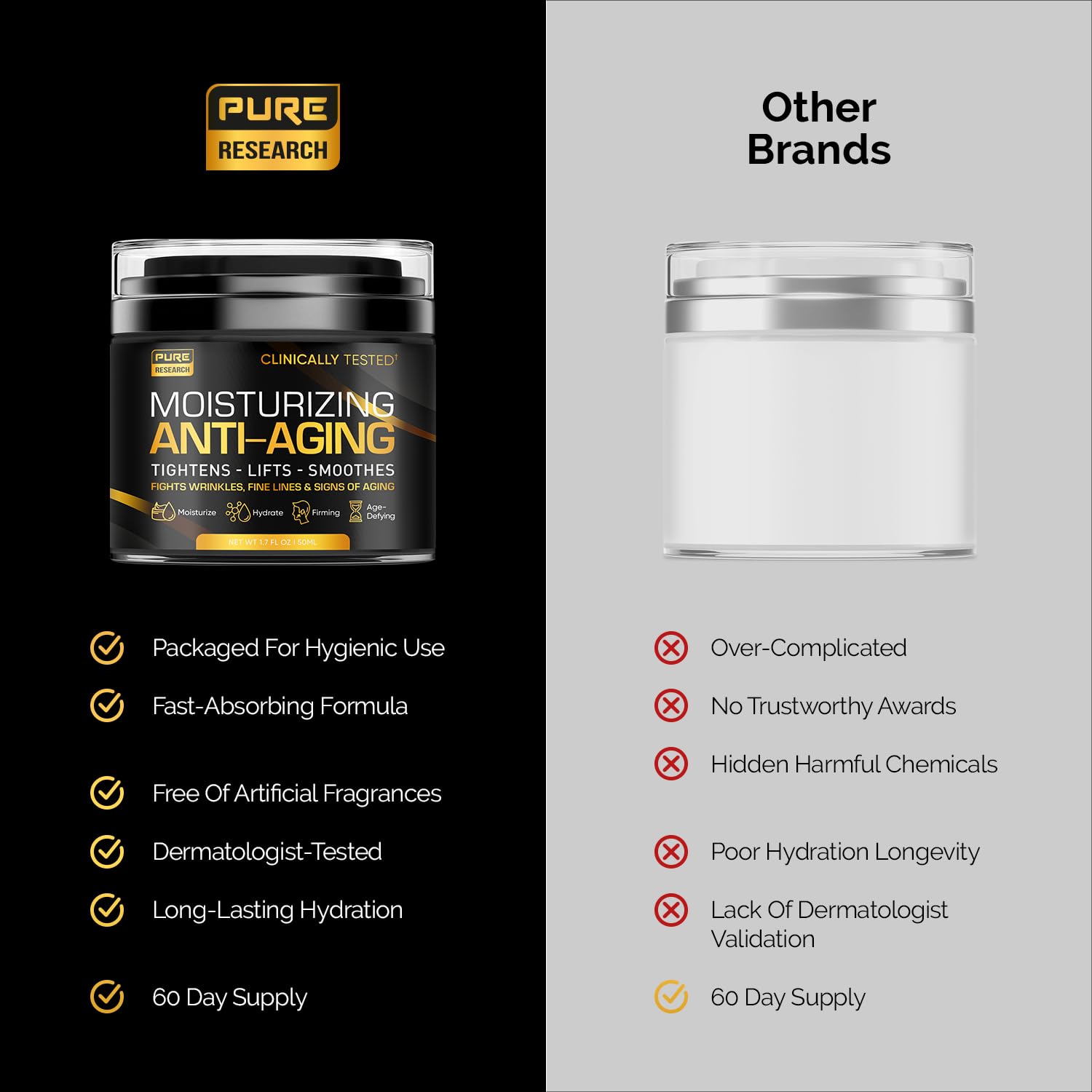 Pure Research men's face cream night scene suggesting day and night care.