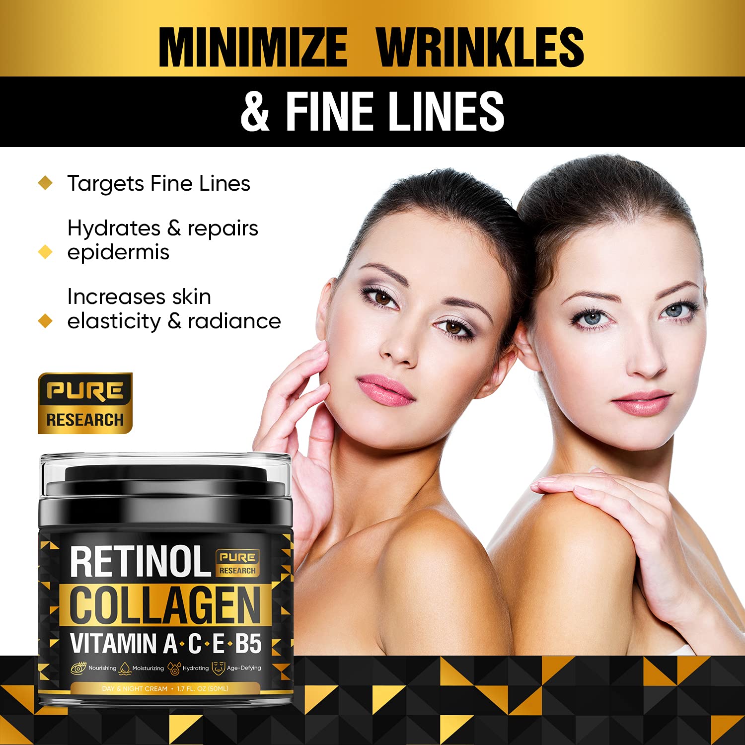 Pure Research textura crema retinol en primer plano, suave y ligera.
