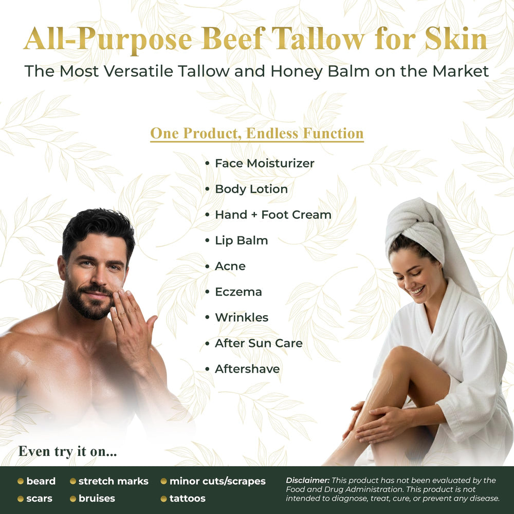 Pure Truth grass-fed beef tallow ingredients showcase a nutrient-rich base.