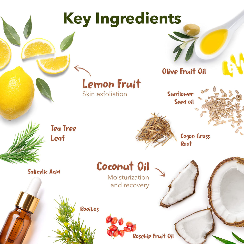 Purederm Botanical ingredients lemon orange tea tree honey for gentle exfoliation.