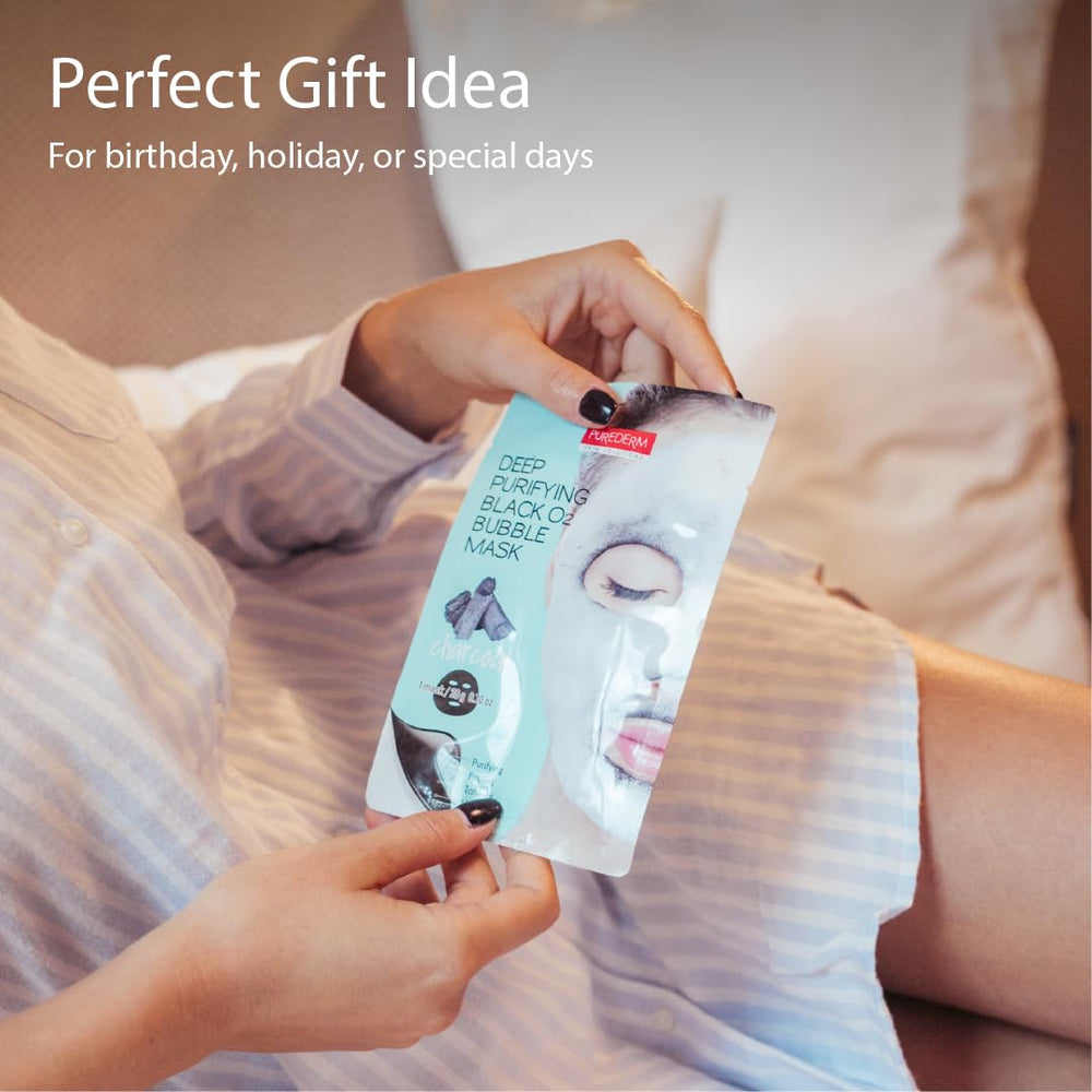 Purederm rutina de cuidado facial en casa con mascarilla burbujeante.