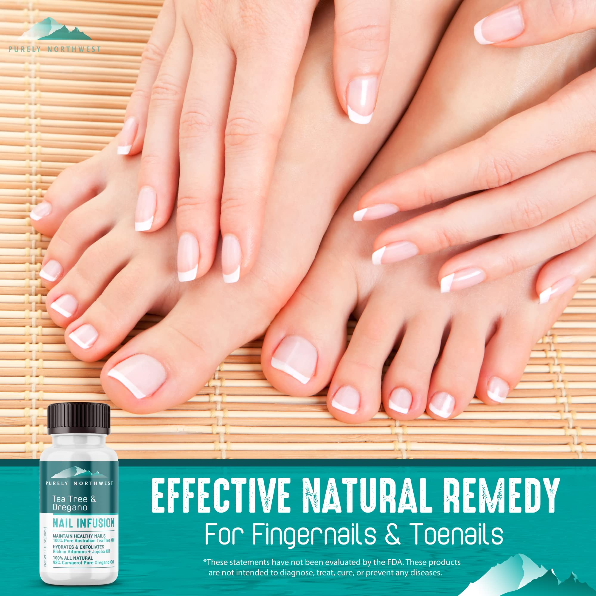Purely Northwest tea tree oregano oil blend for natural nail care