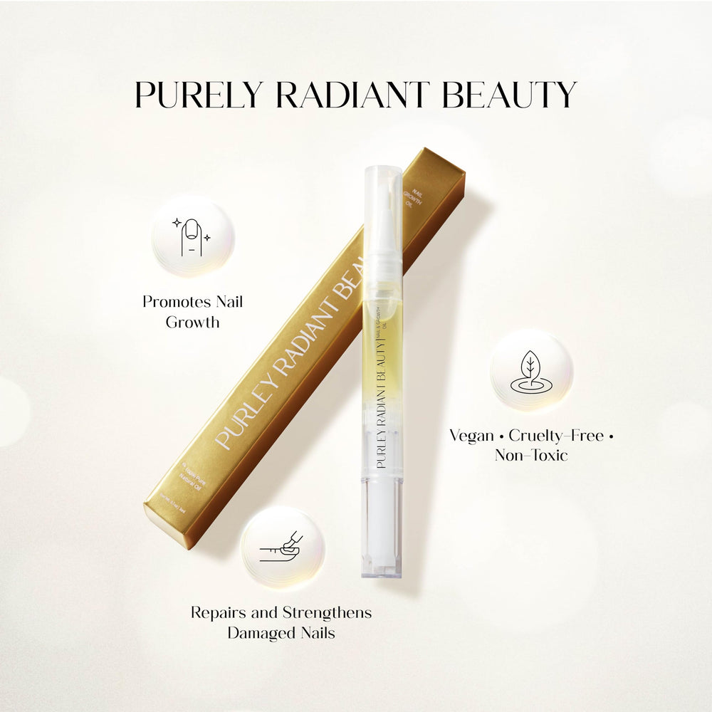 Mezcla de aceites naturales de Purely Radiant para uñas más sanas.