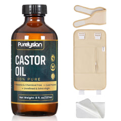 Purelysian Beauty botella de aceite de ricino orgánico de 237 ml para desintoxicación suave.