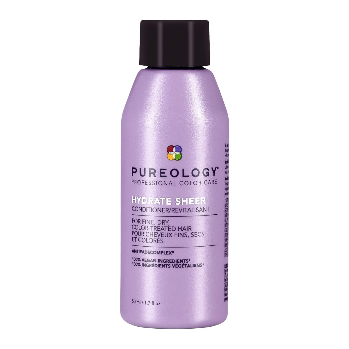 Pureology botella frontal muestra hidratación ligera para cabello fino y teñido.