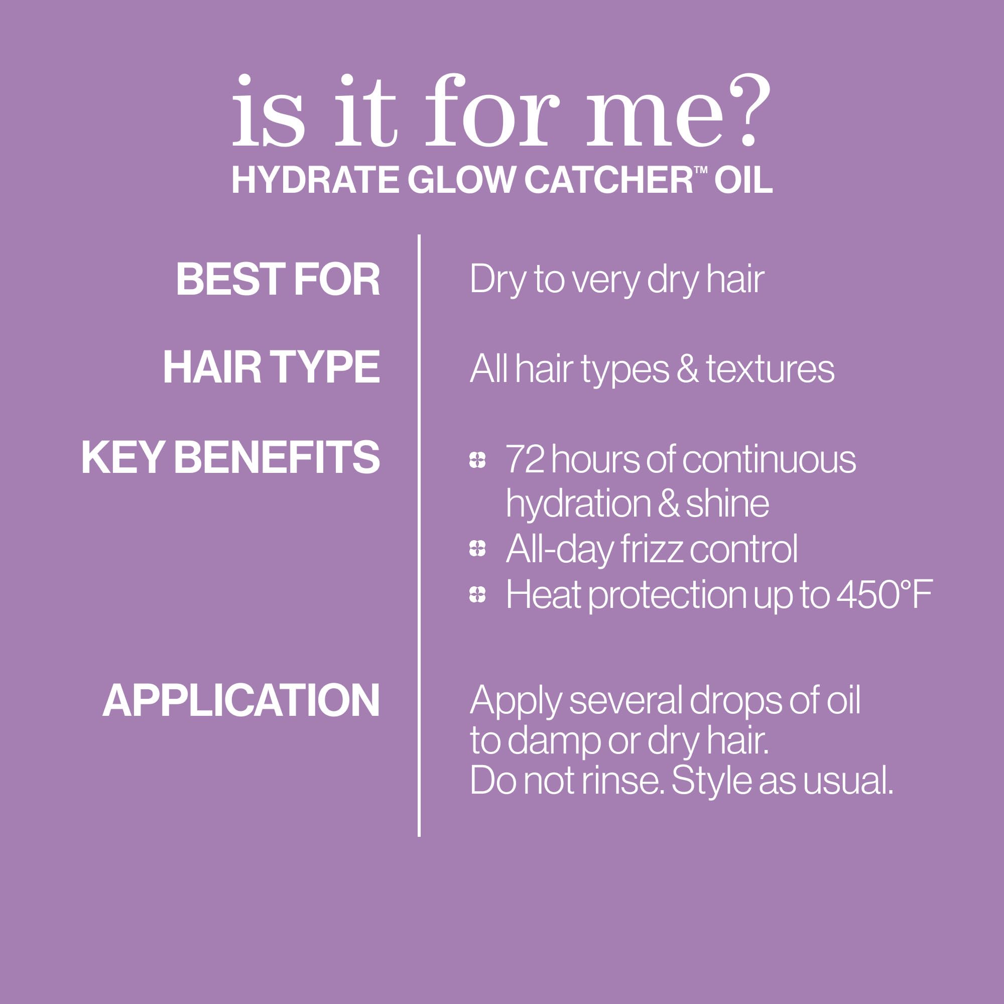 Pureology Hydrate Glow Catcher Oil glow under studio lighting on hair.