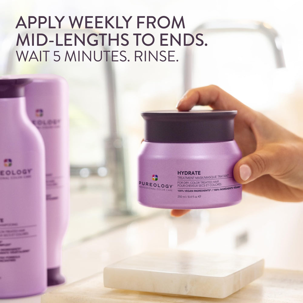 Pureology Hydrate mask color-protection on treated strands.