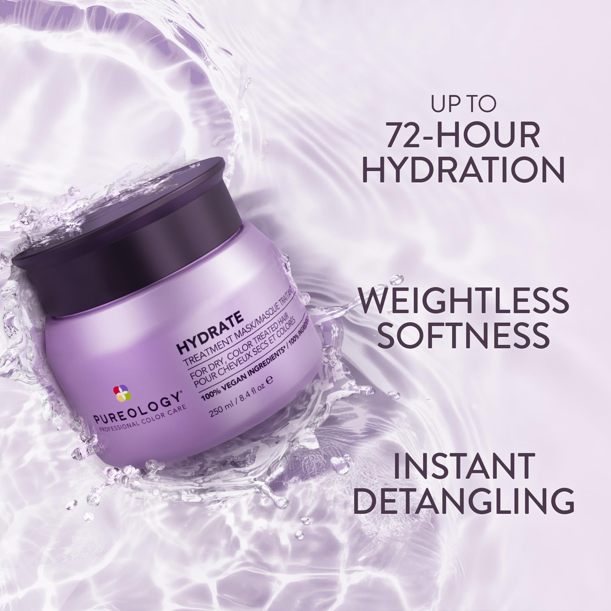 Pureology Hydrate mask bottle swirl texture showcases rich conditioning.