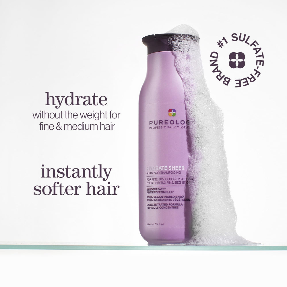 Pureology Hydrate Sheer, ingrediente jojoba visible para hidratación suave.