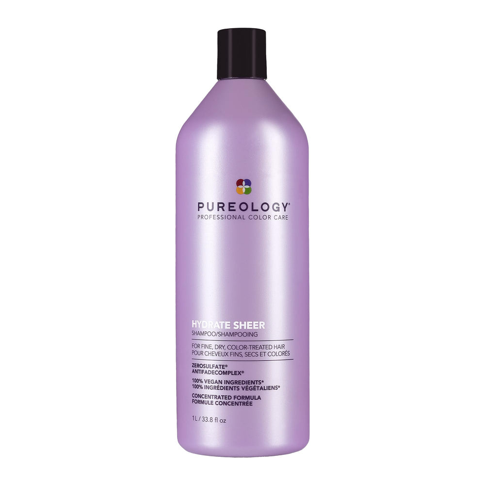 Pureology Hydrate Sheer Shampoo bottle showing lightweight moisture for color-treated hair.