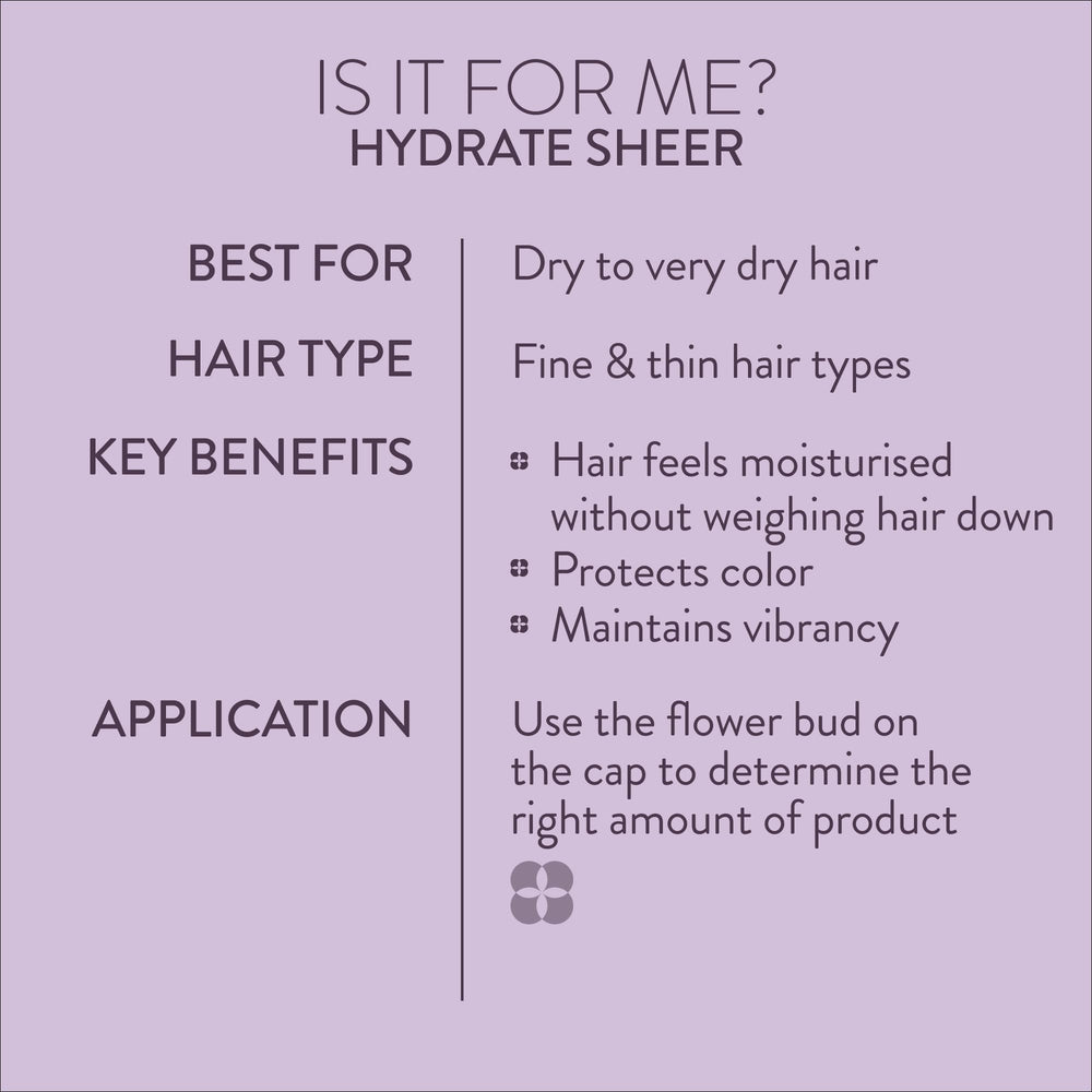 Pureology Hydrate Sheer bottle emphasizes color-treated hair protection.