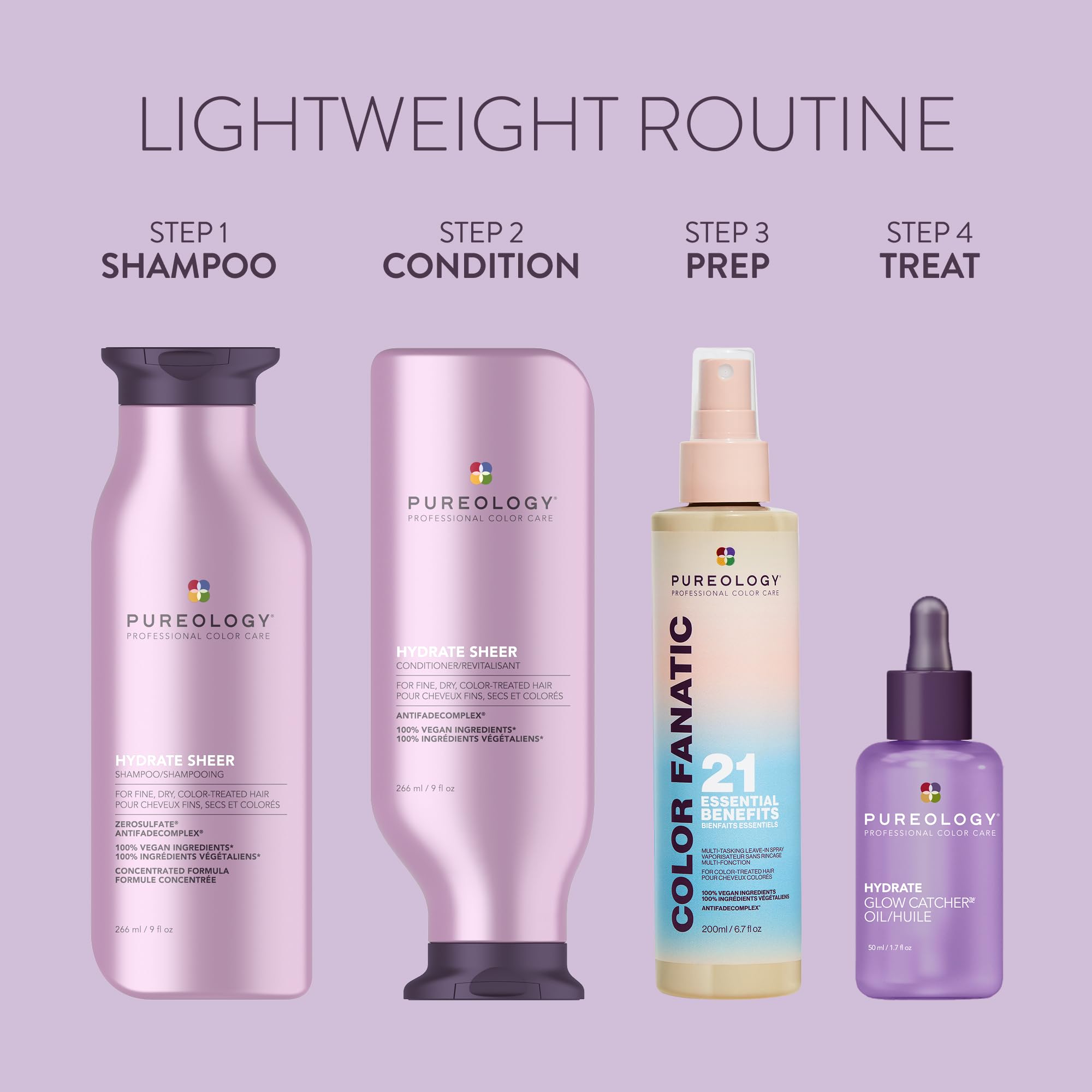 Pureology Hydrate Sheer bottle highlights weightless nourishment for fine, dry hair.