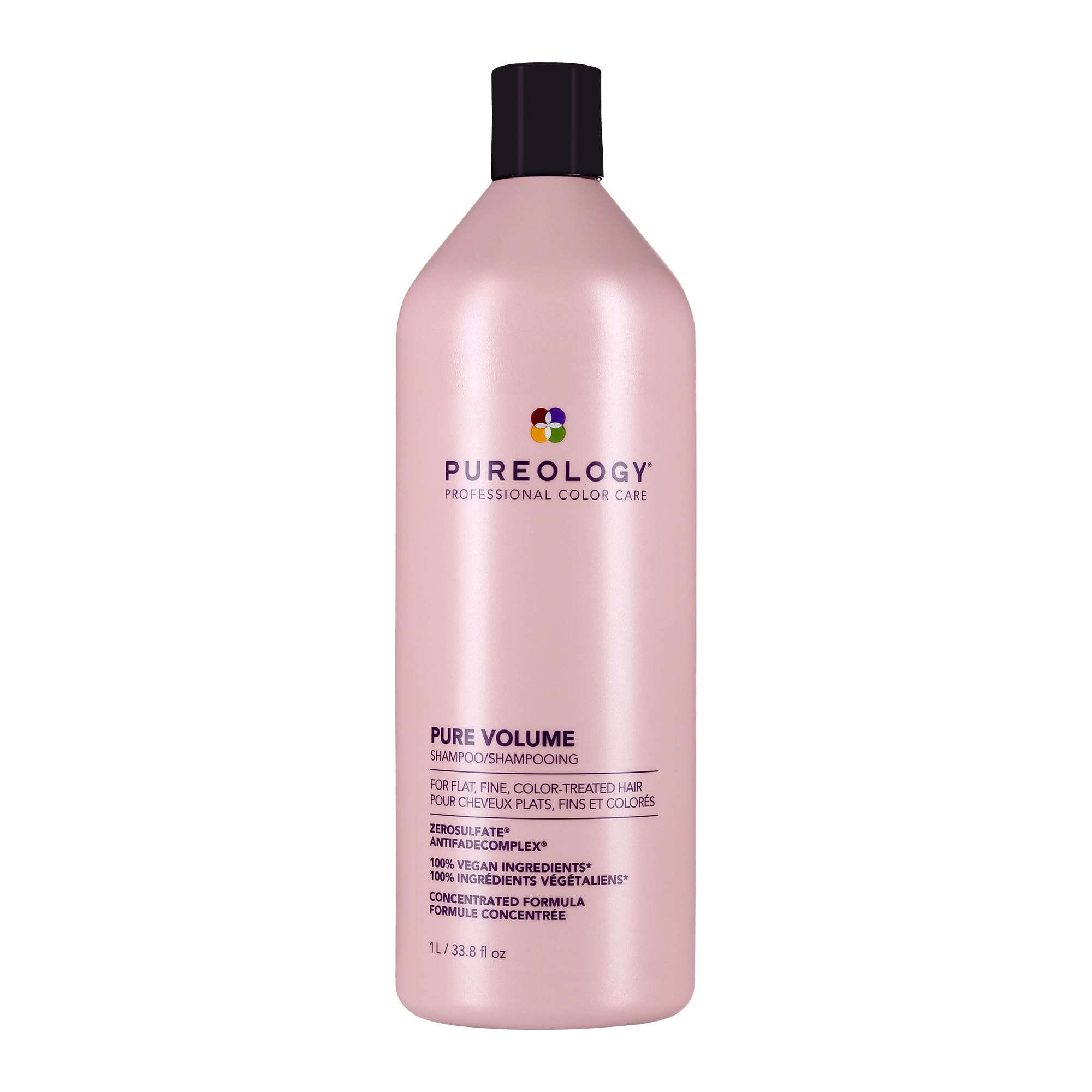 Pureology Pure Volume Shampoo bottle highlighting lightweight color-safe lift for fine hair.