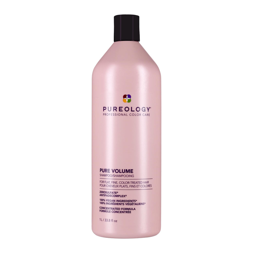 Pureology Pure Volume Shampoo bottle highlighting lightweight color-safe lift for fine hair.