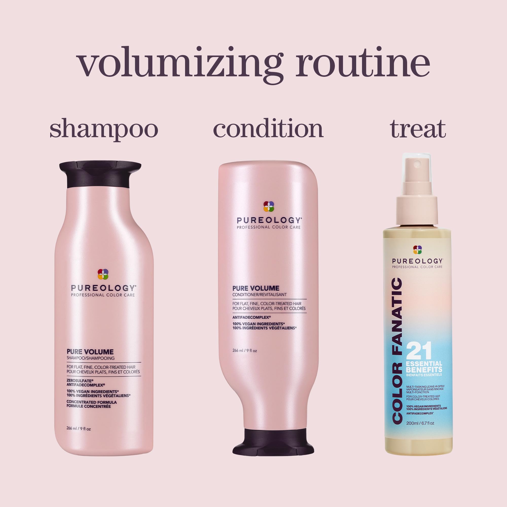 Pureology Pure Volume bottle with UV filter and shine protection messaging.