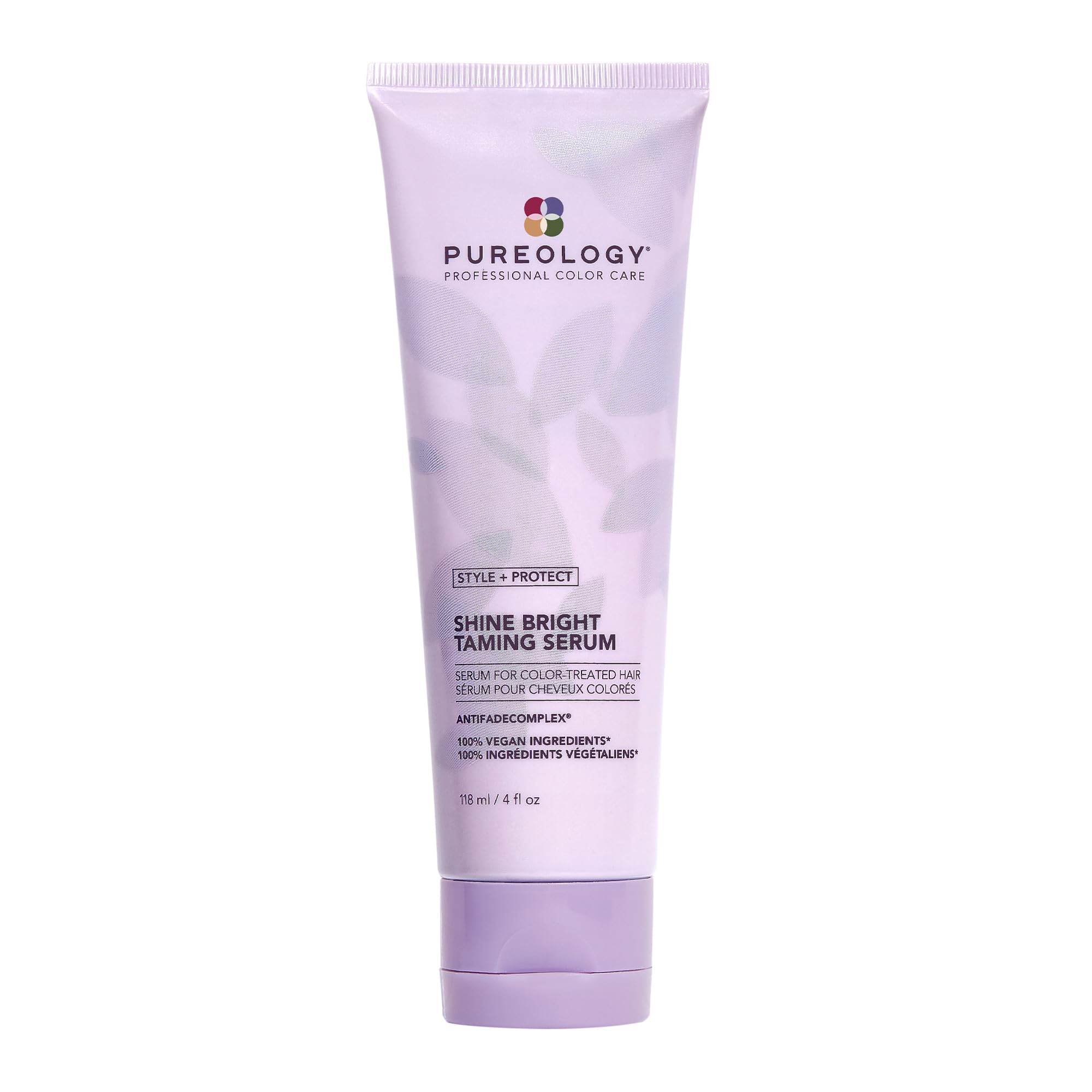 Pureology Shine Bright Taming Serum bottle shows a glossy finish for smooth hair