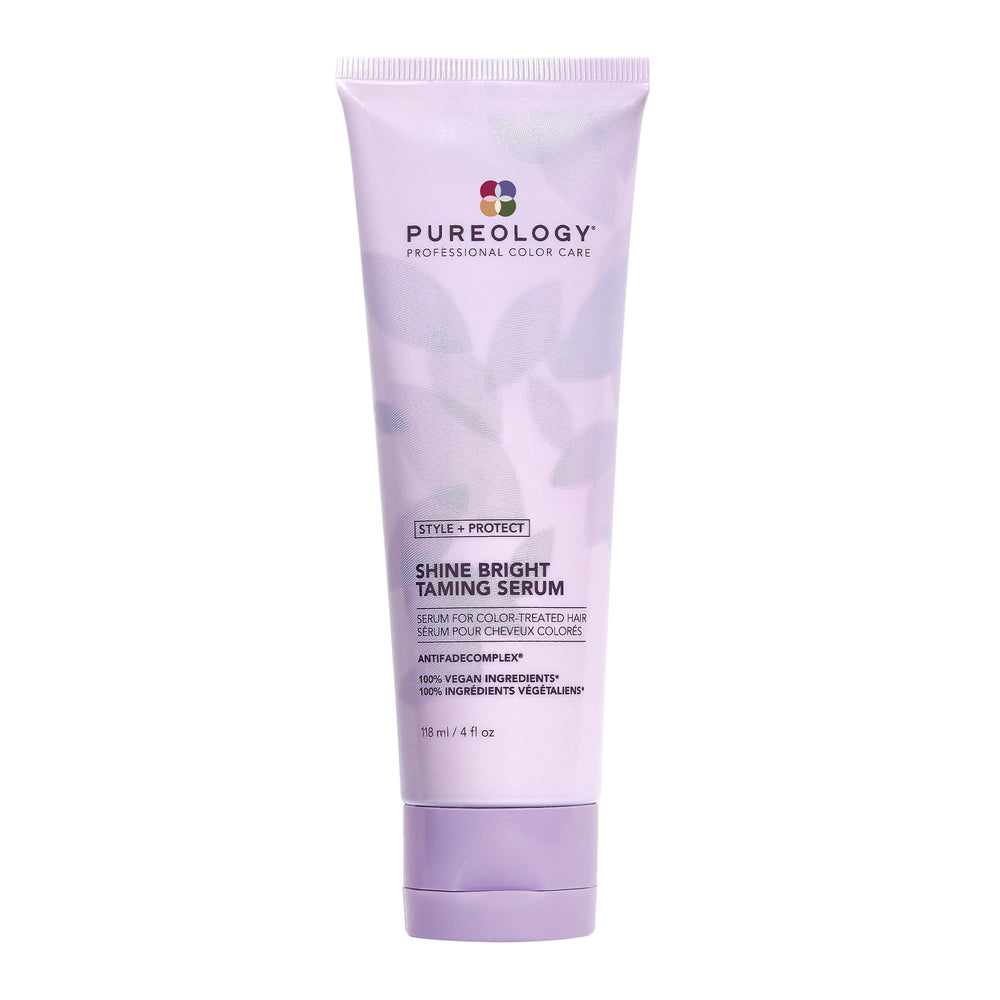 Pureology Shine Bright Taming Serum bottle shows a glossy finish for smooth hair