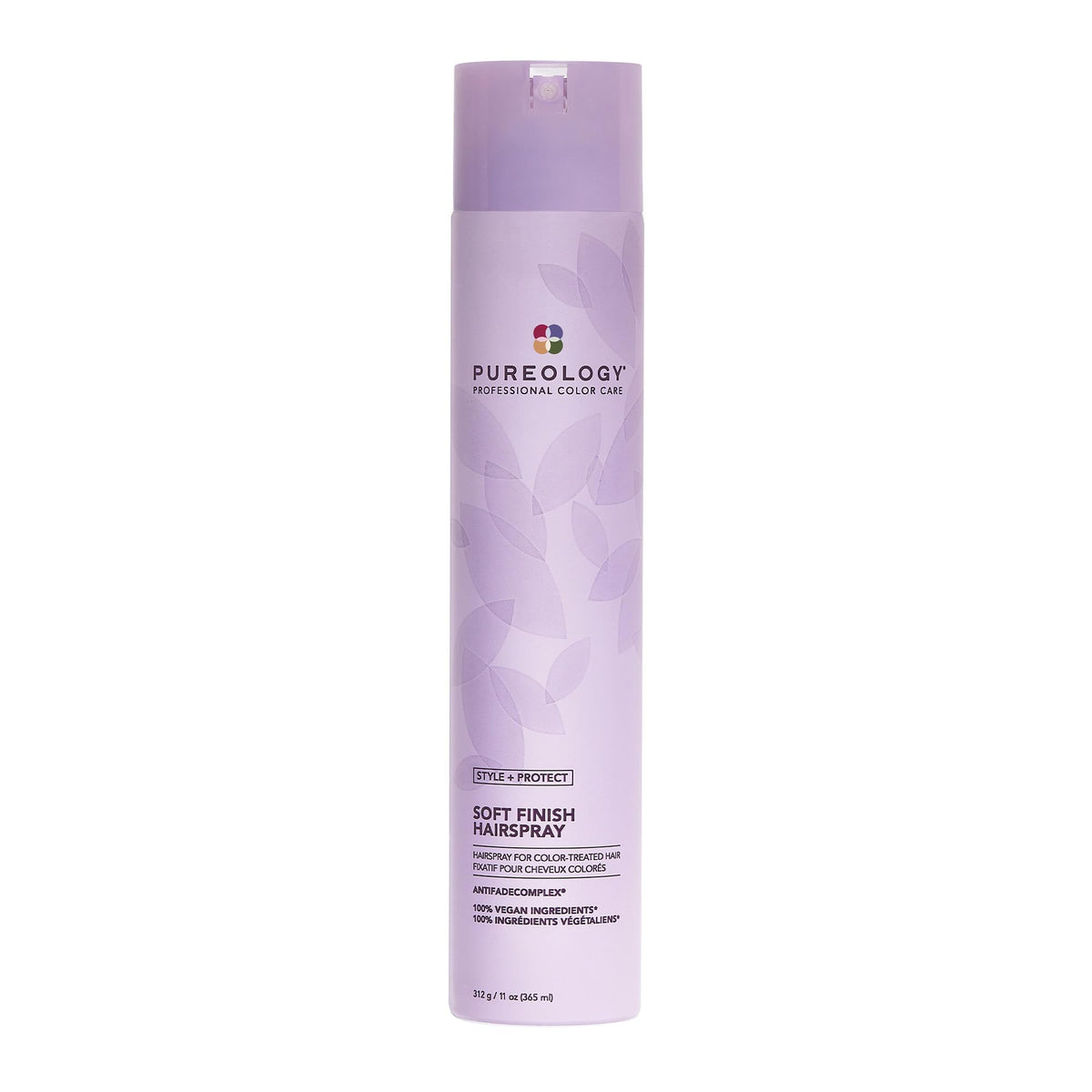 Pureology Soft Finish Hairspray bottle showing color-safe, brushable hold.