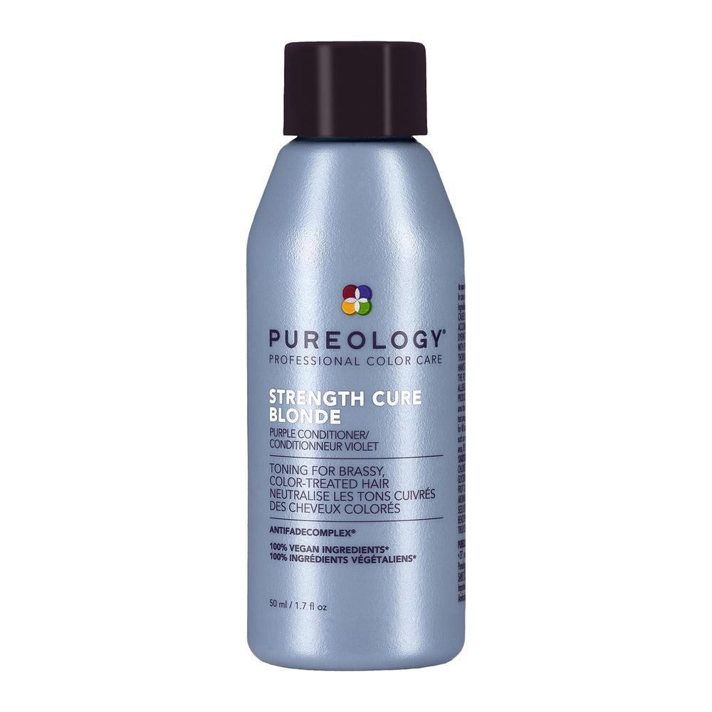 Pureology Strength Cure Blonde, botella, tono morado y protección del color