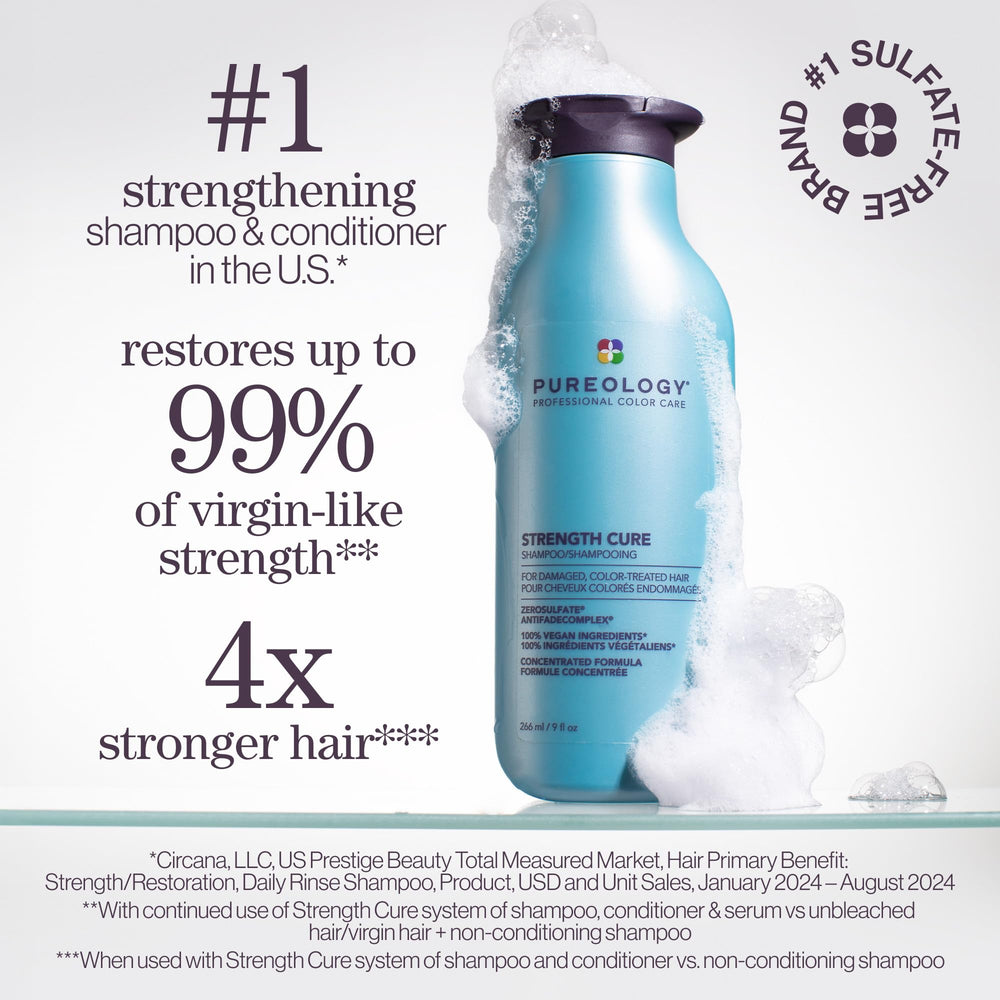 Pureology Strength Cure Shampoo repairs damage with vegan, sulfate-free formula