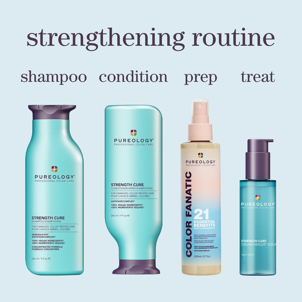 Pureology Strength Cure Shampoo enhances shine and manageability for daily styling