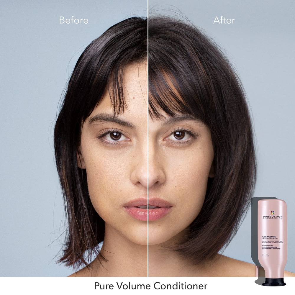 Pureology Volumen Acondicionador, aplicación en medias y puntas para movimiento natural.