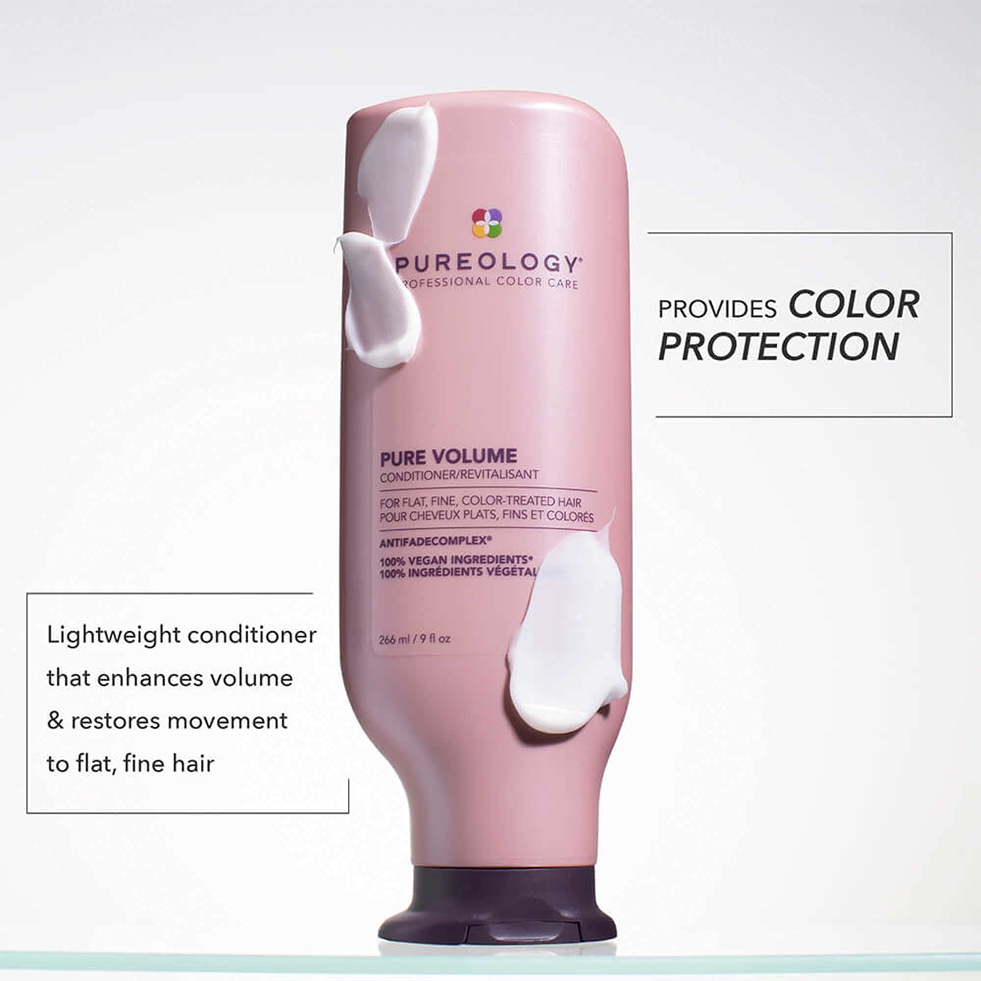 Pureology Volumen Acondicionador, textura cremosa, facilita peinado y desenredado suave.