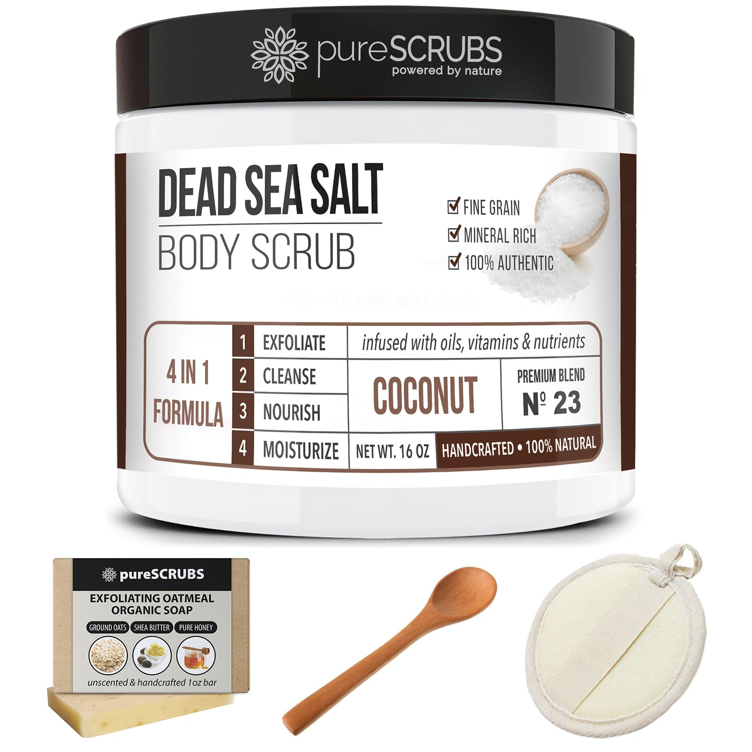 PureSCRUBS coconut aroma enhances bath routine with spa-like scent.