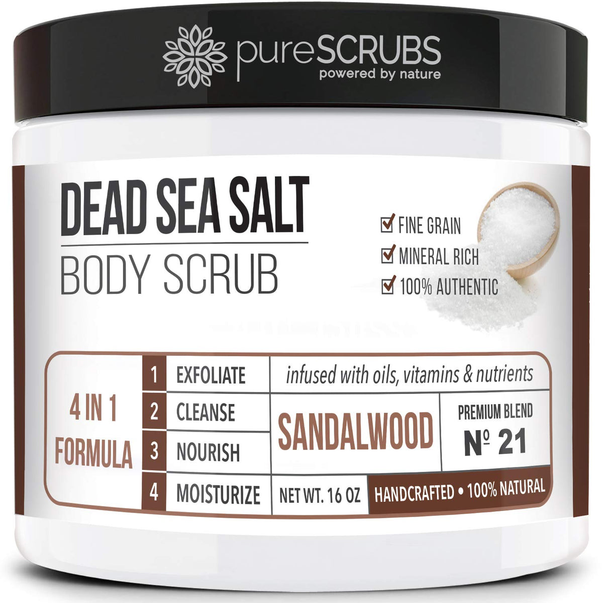 PureSCRUBS sandalwood scrub jar 16oz ready for smoothing skin