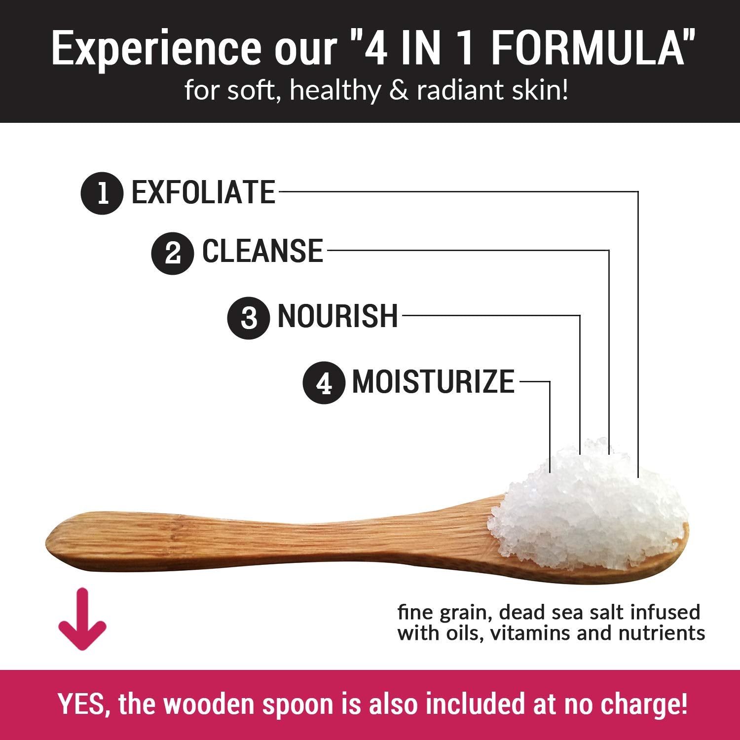 PureSCRUBS wooden spoon in use to scoop scrub
