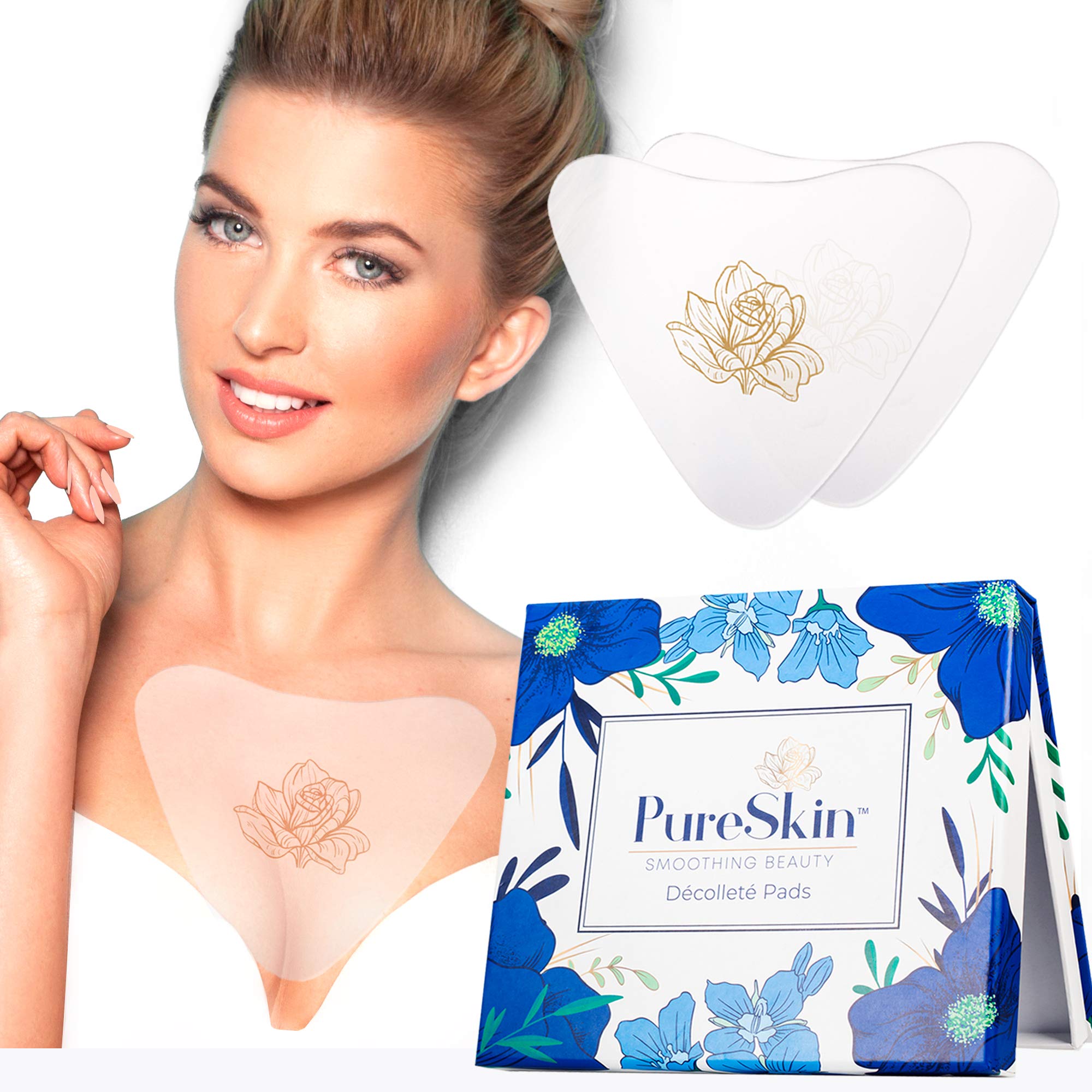 PureSkin chest wrinkle pad pack close-up showing silicone gel hydration