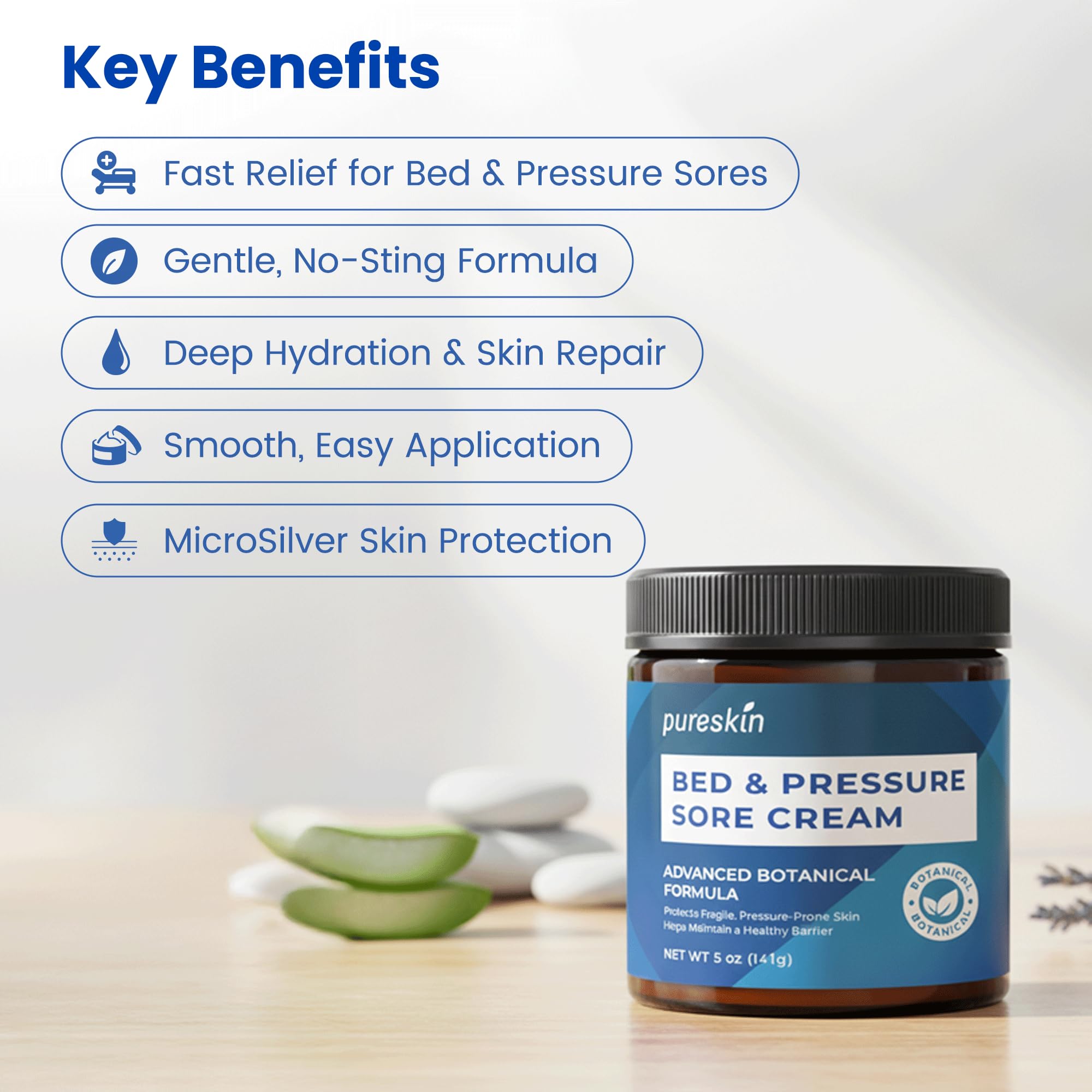 PURESKIN ingredientes naturales: aloe, avena y ceramidas para calma.