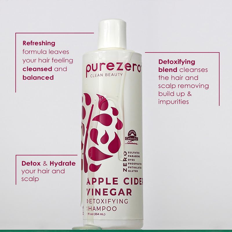 Purezero acondicionador con vinagre de sidra, botella visible, ofrece hidratación y brillo